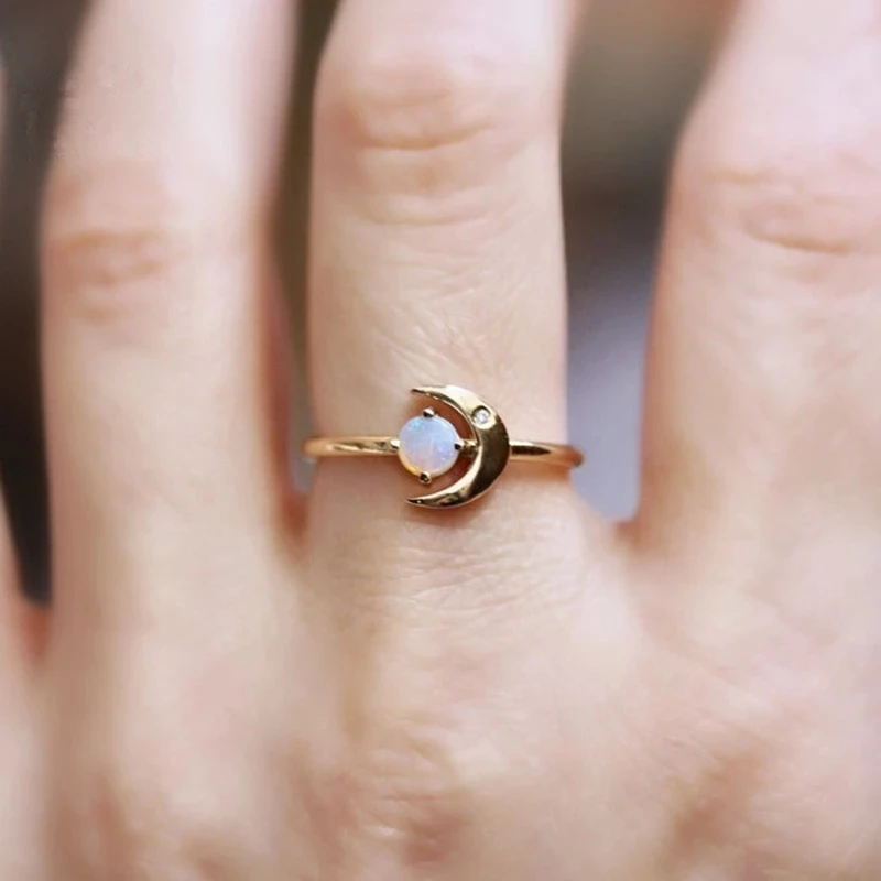 

Fashion All Match Moonstone Gold Rings Wedding Engagement Temperament Women Ring Prom Party Jewelry