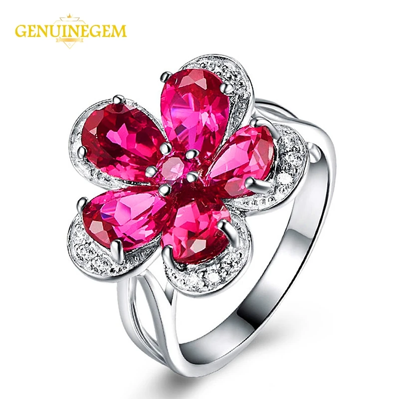 

Jewepisode Bohemia 100% 925 Sterling Silver Ruby Gemstone Wedding Engagement Finger Ring For Women Jewelry Accessories