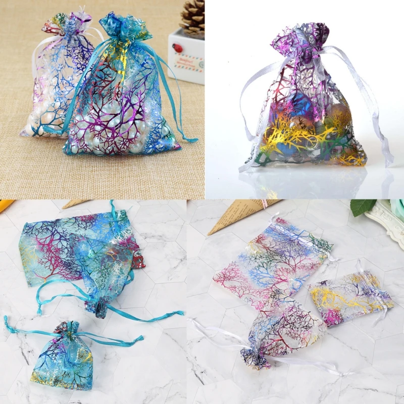 

10 Packs Coralline Organza Gift Bags Party Wedding Favor Bags Jewelry Pouches