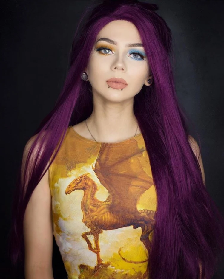 Dark Purple Wig Предпочитаемый красный синий желтый фиолетовый Лайм зеленый 13x6 парик на кружеве предварительно выщипанный Remy Бесклеевой бразильский полный парик на шнурке для женщин - Цвет: Dark Purple Wig