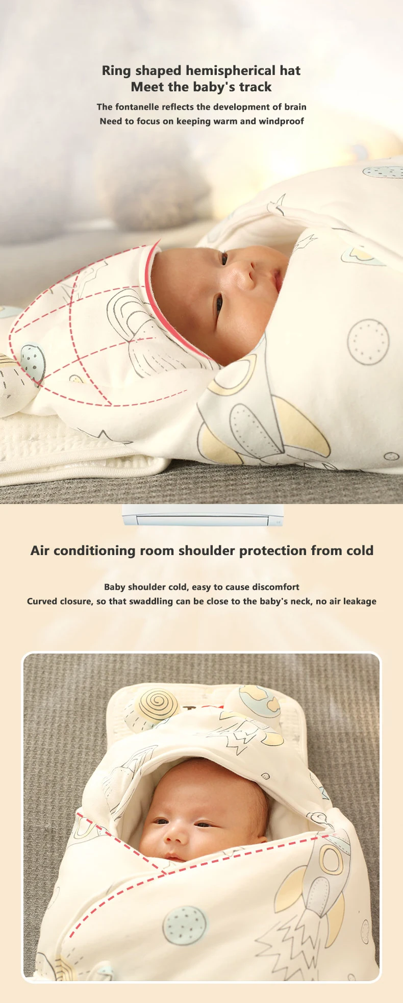 

Sleeping Bag Floral Print Hooded Swaddle Blanket Quilt Swaddling Clothes for Baby Boys Girls