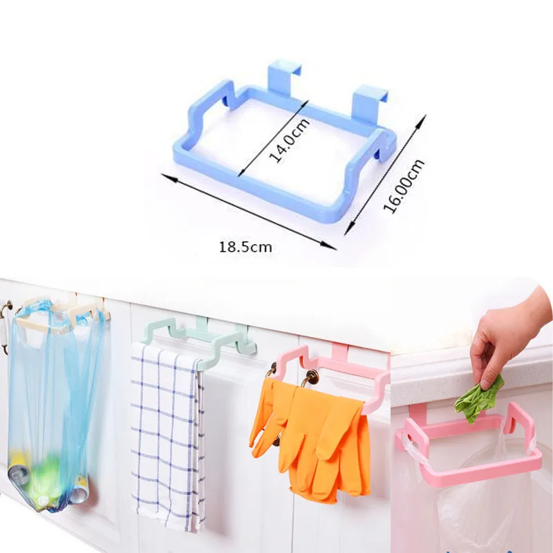 kitchen garbage bag holder in waste bin 1PC Plastic Cupboard Door Rubbish Rack cabinet door Hanging Trash Bag Rack Cloth Rack