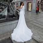 UZN элегантные атласные свадебные платья с юбкой-годе на одно плечо с длинным рукавом свадебные платья пикантное платье для невесты с высоким разрезом платья для невесты