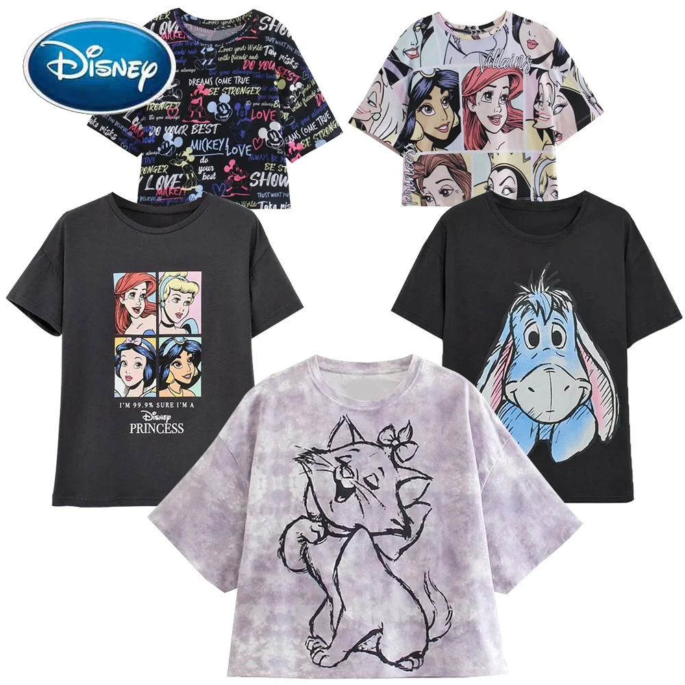 

Disney Mickey Minnie Mouse Donald Duck Snow White and the Seven Dwarfs Princess Cartoon Print Women T-Shirt Short Sleeve Tee Top
