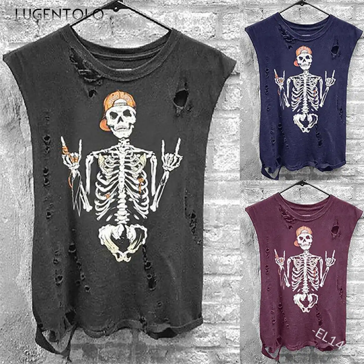 Женская футболка с принтом черепа Повседневная Свободная без рукавов круглым