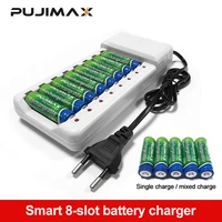 pujimax universal battery charger 8 slots batteries charger aa aaa ni mh ni cd batteries rechargeable battery eu plug