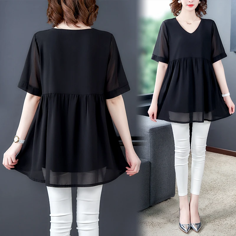 2021 Новые Летние шифоновые Блузы с коротким рукавом рубашки для женщин