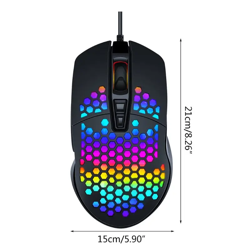 

Lightweight Wired Gaming Mouse Hollow Honeycomb Pattern Game Mice with RGB Colorful Light Effect for Game Lovers