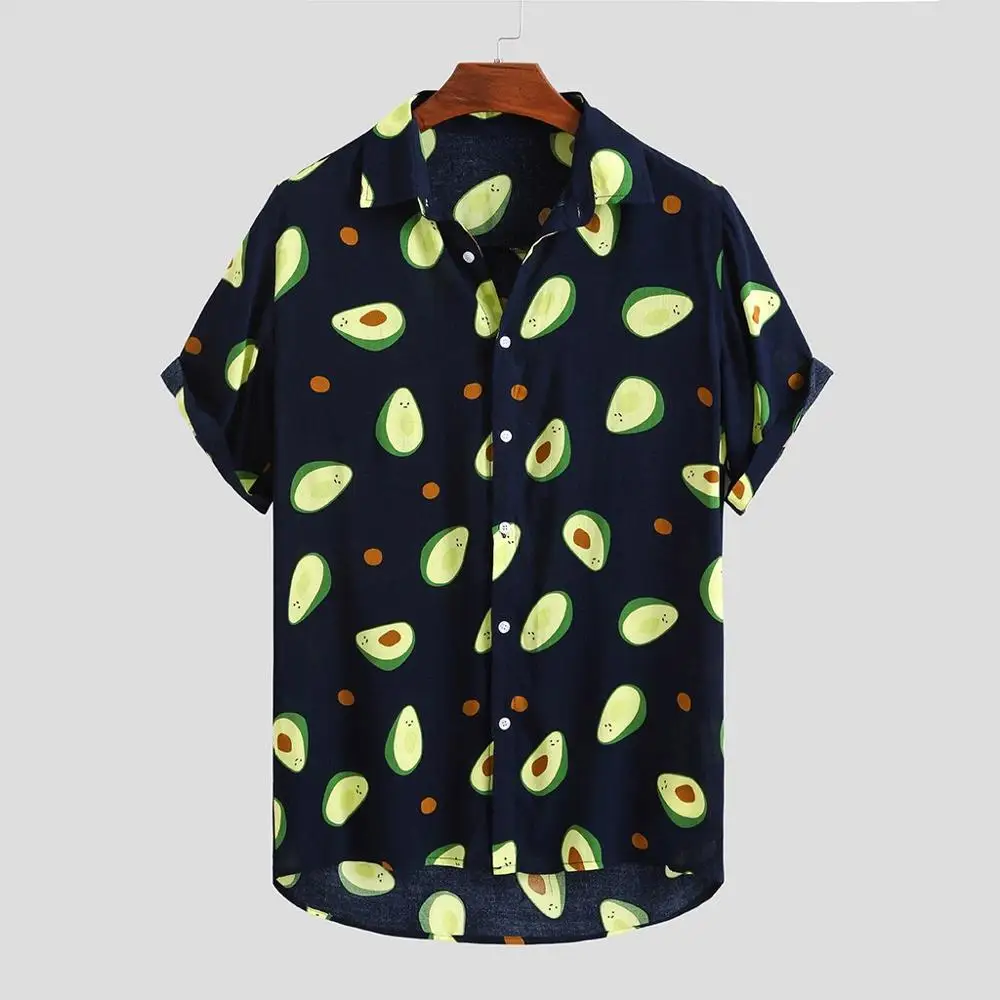 

Цветная Мужская рубашка, летняя Высококачественная дышащая гавайская рубашка, повседневная мужская рубашка с рисунком авокадо