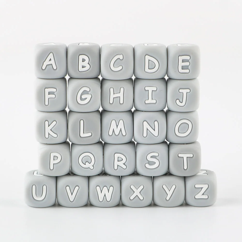 

Kovict 12mm 100/200/500/1000pcs Gray Silicone Alphabet Letter Beads Baby Teeth Pacifier Chain Silicone Baby Teether BPA Free