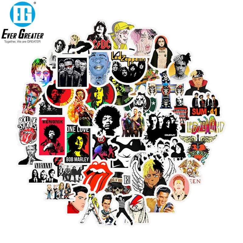 

50pcs/Set Rock Roll Hip Hop Punk Music Band Stickers for Suitcase Luggage Laptop Skateboard Motorcycle Car Stickers and Decals