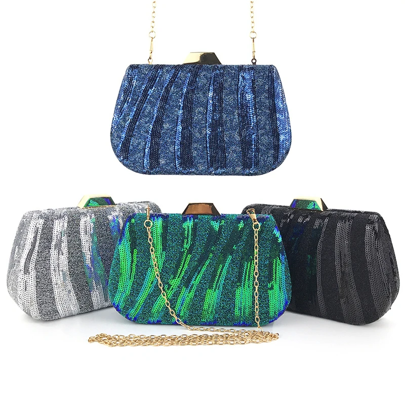 

Women Clutch Evening Bag Blue Green Sequin Handbag Wedding Purse Luxury Design Crossbody Shoulder Bag