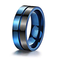 8mm blue grooved stainless steel mens ring two color vacuum plating fashion creative jewelry accessories
