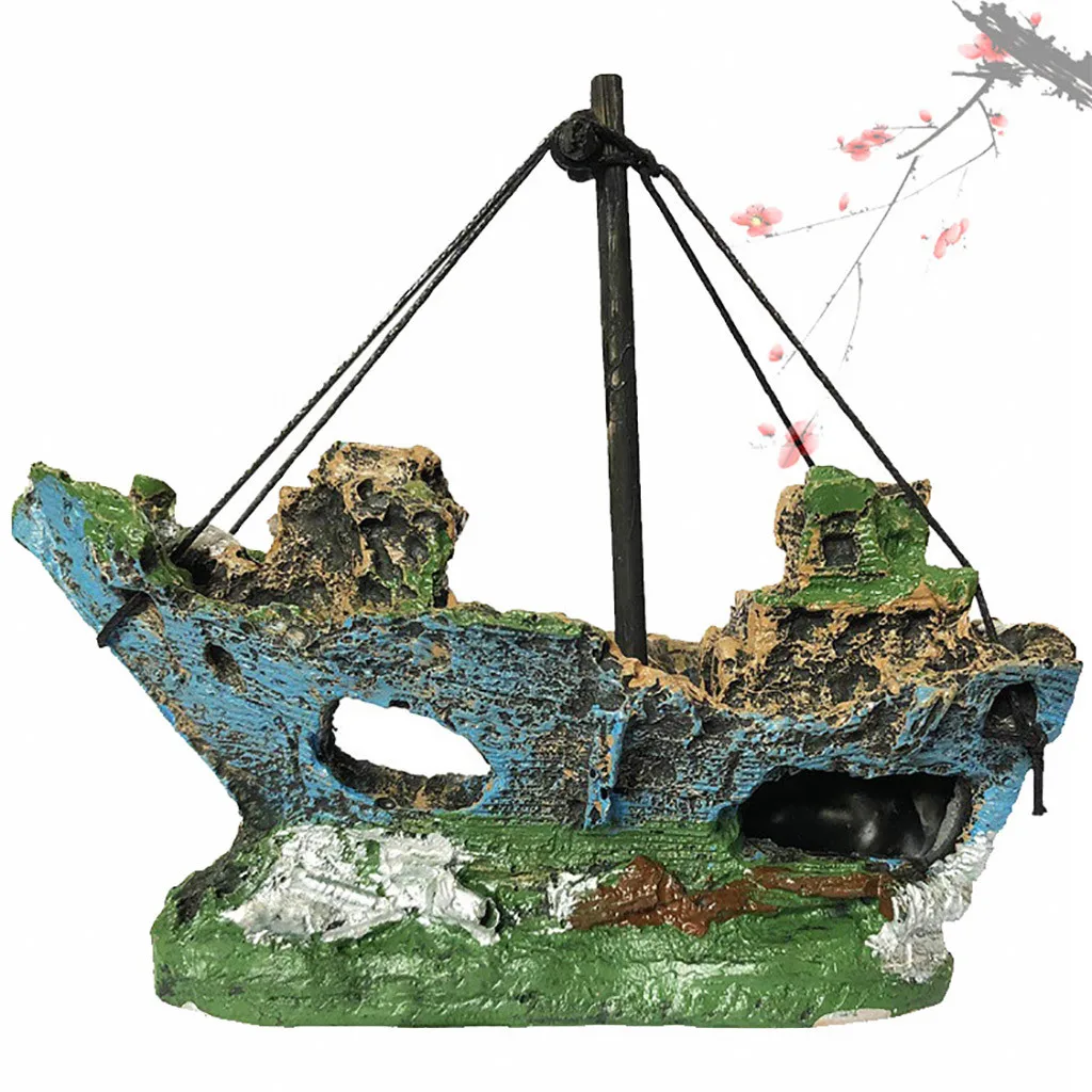 Fish Tank decoration Artificial landscape Aquarium Landscape Pirate Ship Wreck Decor Resin Boat Ornament#4 | Дом и сад