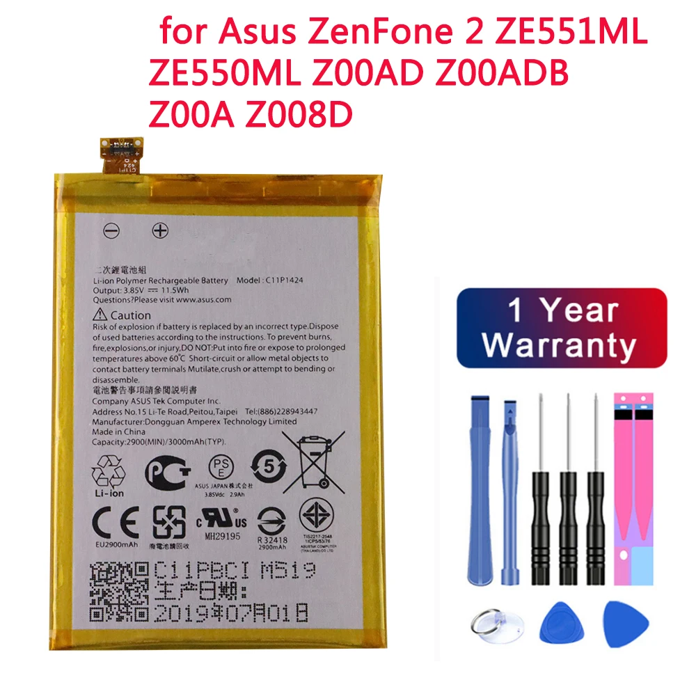 

Сменный аккумулятор C11P1424 3000 мА · ч для Asus ZenFone 2 ZE551ML ZE550ML Z00AD Z00ADB Z00A Z008D, бесплатные инструменты