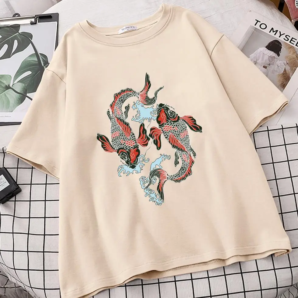 

Women Japan Koi Vintage Tumblr Ulzzang T Shirts Camisetas De Mujer Harajuku Shirt Tee Femme 2021 Tops Roupas Femininas Vetement