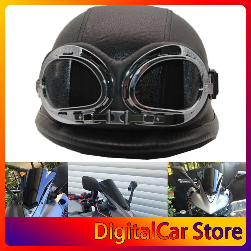 

Мотоциклетный шлем с полуоткрытым лицом, классический, с очками из экокожи, Ретро стиль, для мужчин и женщин