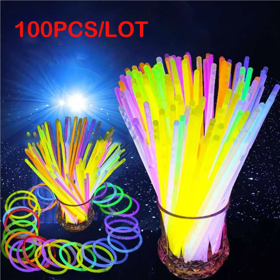 

100pcs Party Fluorescence Light Glow Sticks Bracelets Necklaces Neon For Wedding Party Glow Sticks Colorful Glow Stick