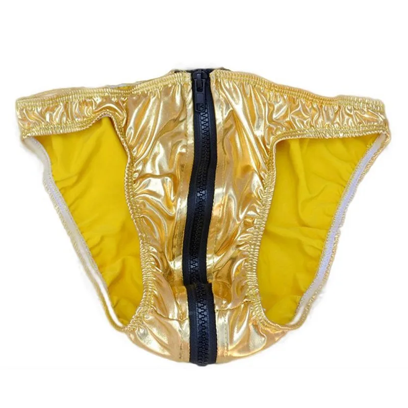

Sexy Gay Underwear Men Briefs Shorts Faux Leather Panties Zip Breathable Low Waist U Convex Pouch Underpants Cueca calzoncillos