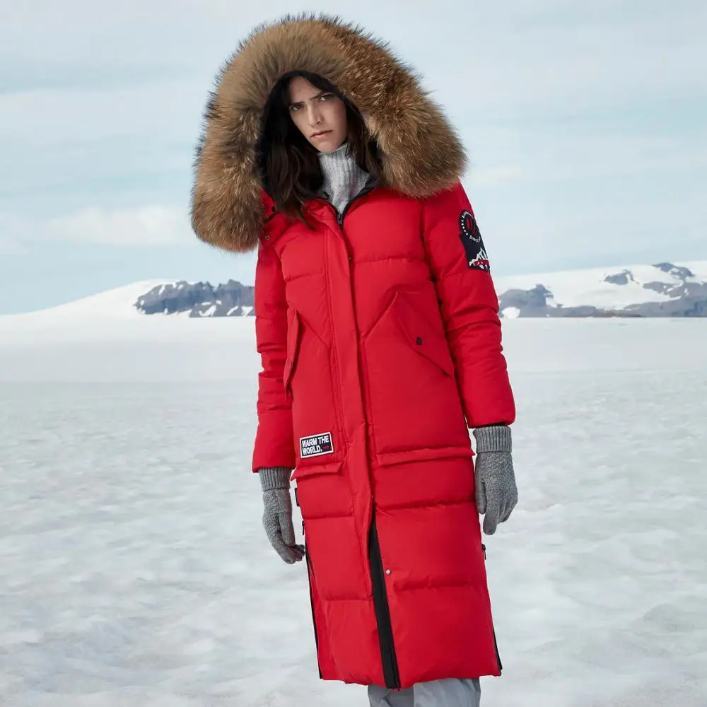 BOSIDENG Новая женская зимняя куртка с большим воротником из натурального меха