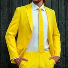 Мужской повседневный костюм для выпускного, желтый смокинг для жениха из 2 предметов, Мужская модная свадебная одежда, пиджак с отложным воротником и брюки, Новое поступление