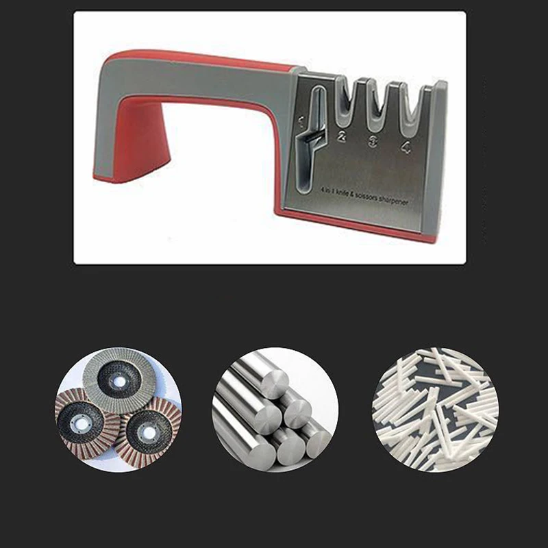 

4 in 1 Knife Sharpener Ceramic Kitchen Knife Shears Scissors Sharpening Tools Diamond Coated Non-slip Base Stainless Steel