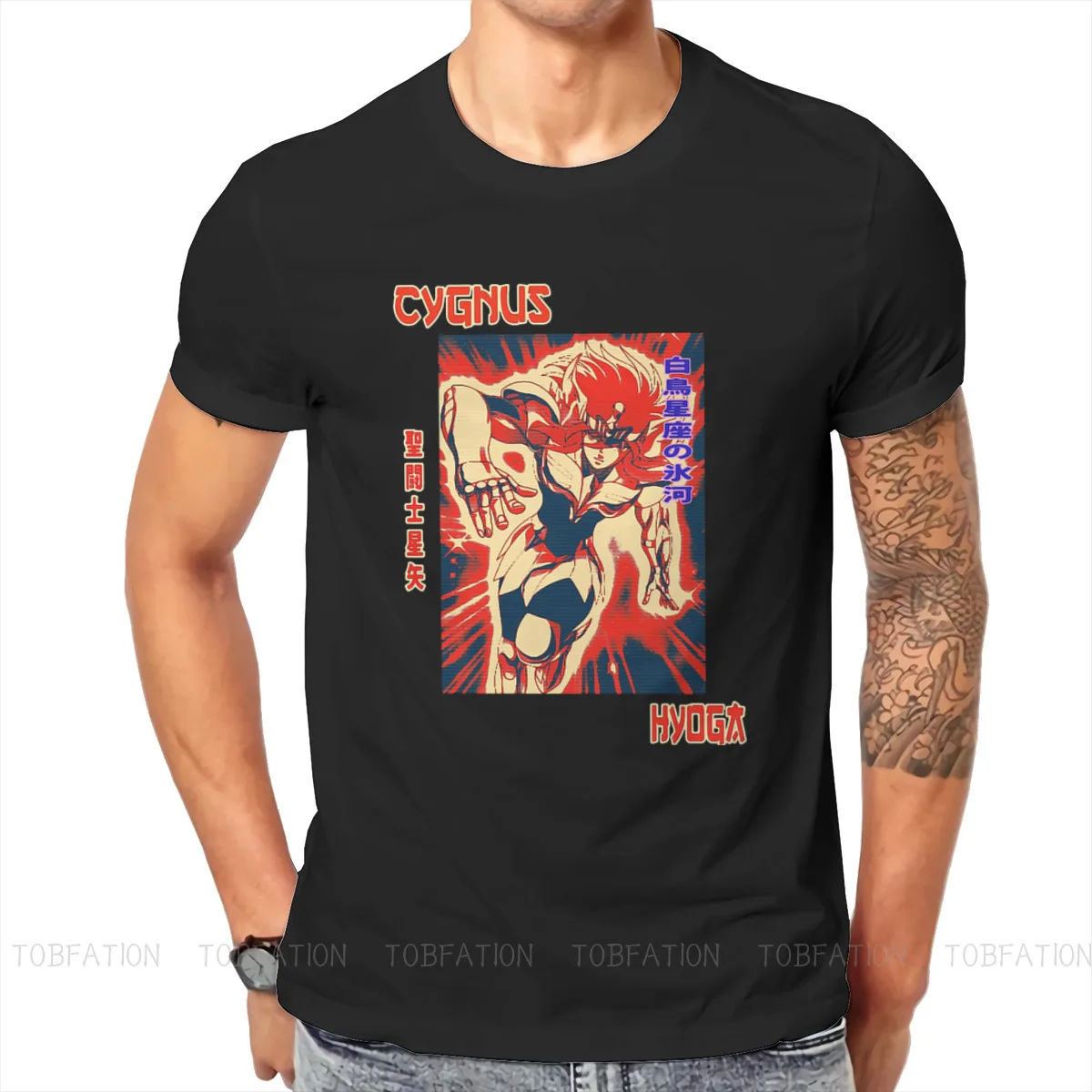 

Cygnus Hyoga Hipster TShirts Saint Seiya Knights of the Zodiac Cosmo Athena Anime Male Graphic Streetwear T Shirt Big Size