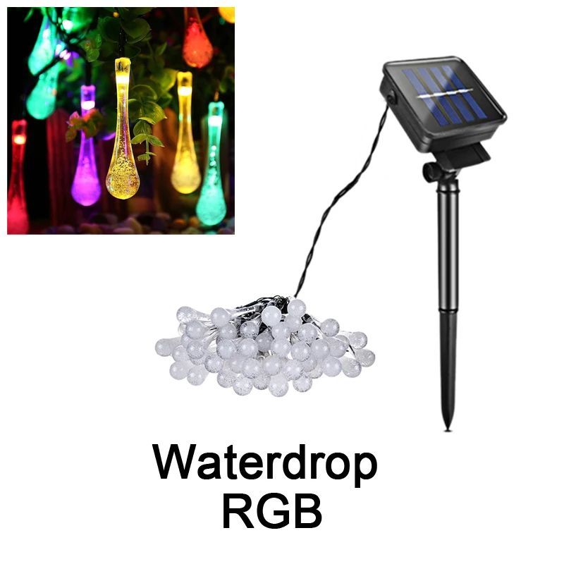 waterdrop RGB Водонепроницаемый Открытый Солнечный уличный свет гирлянда дорожка садовое освещение Настенный светильник гирлянда Сказочный свет пейзаж Рождественское украшение для дома - Испускаемый цвет: waterdrop RGB