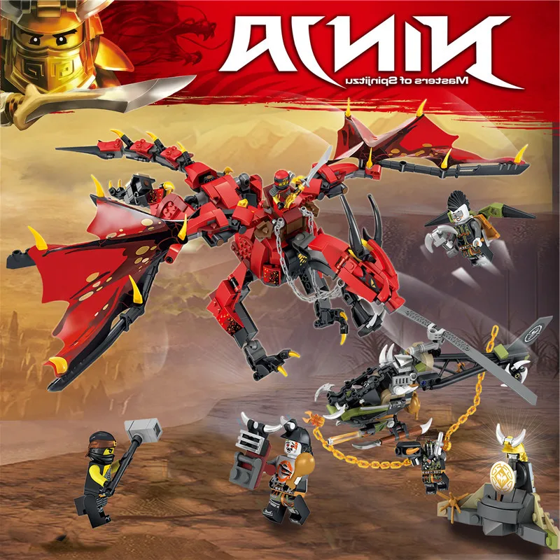 Ninjago серия firstborn красный дракон Охотник вертолет Броня Строительный набор