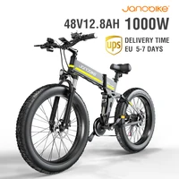 Janobike H26 1000W 48V Electric Bicycle  26 Inch  4.0 Fat Tire with 12.8A Panasonic Battery Portable Fold Electric Mountain Bike