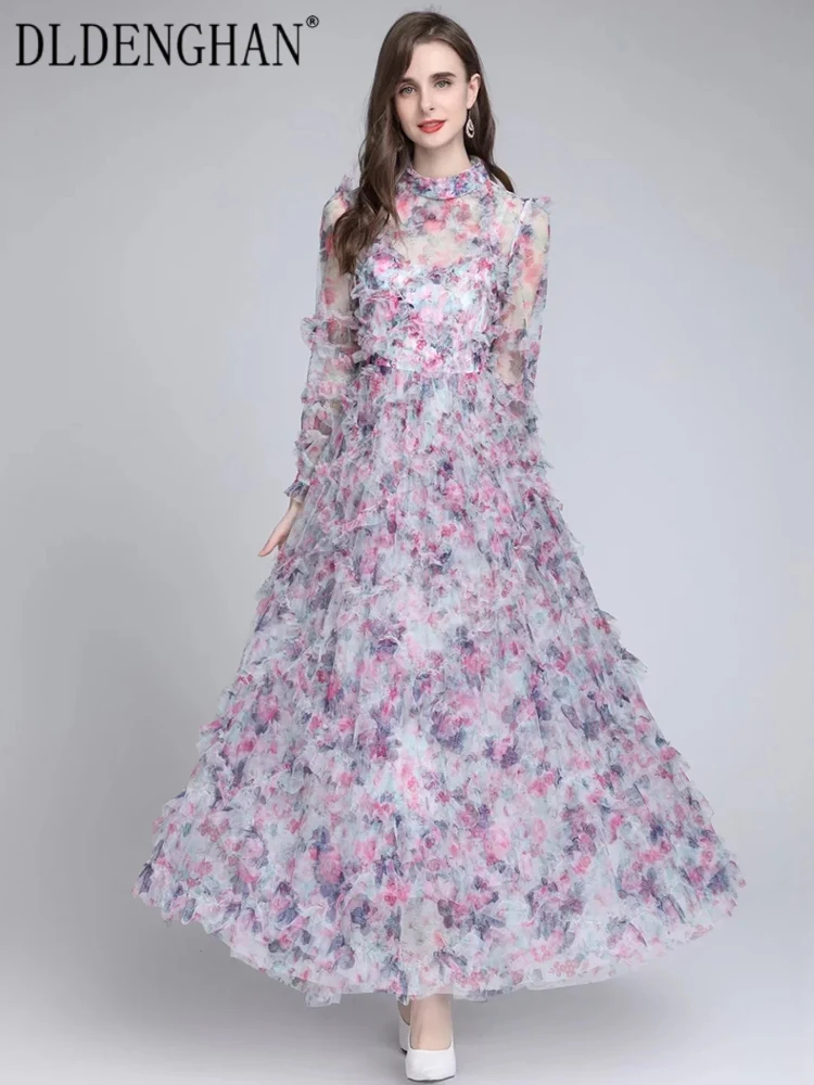 DLDENGHAN модное дизайнерское летнее Сетчатое платье макси для женщин с