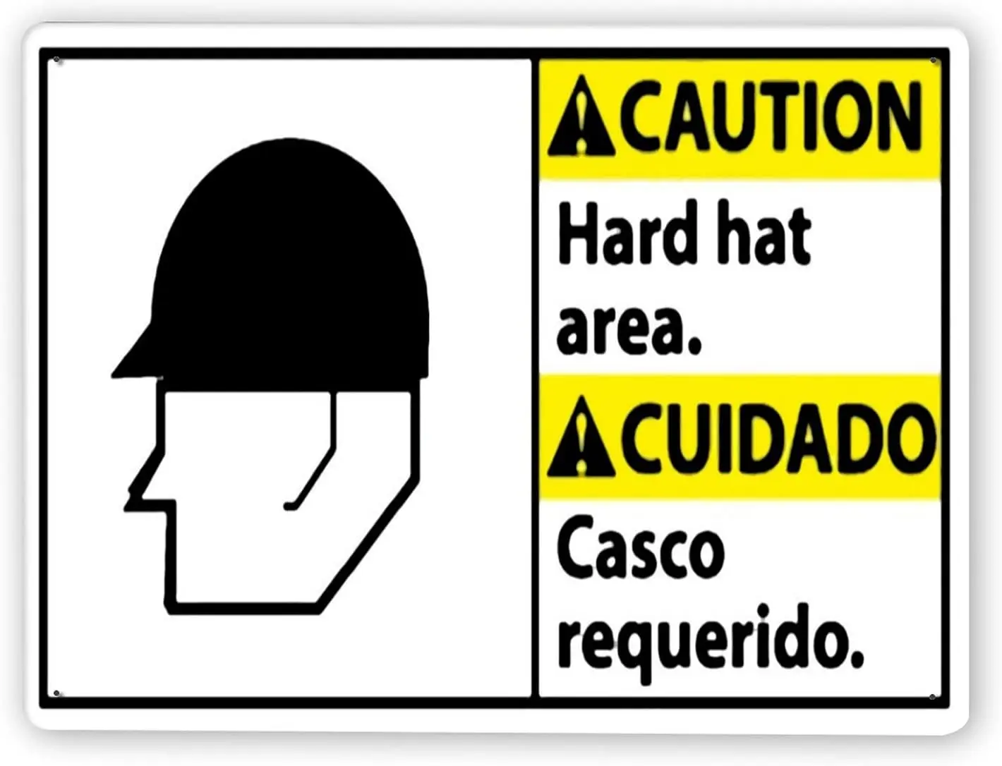 

1595 Warning Sign,Caution CUIDADO Hard Hat Area,Tin Aluminum Metal Decor Painting Traffic Warning Sign 12x16 Inch