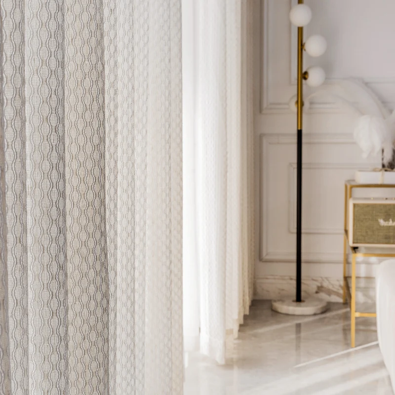 Бежевые занавески с французской вышивкой из хлопка и льна в японском стиле для