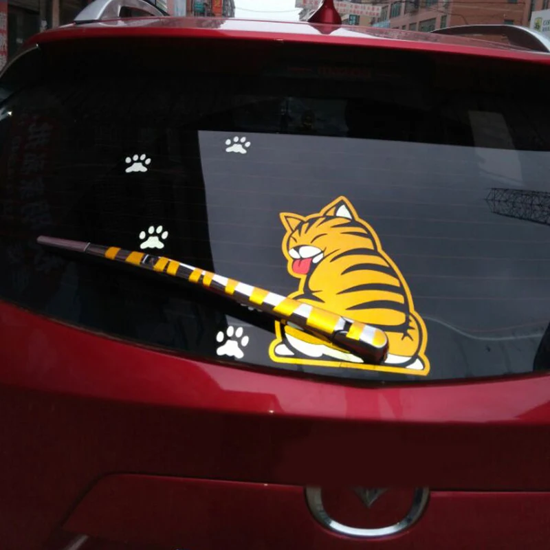 Автомобильные мультипликационные наклейки кошки подвижный Хвост заднего стекла