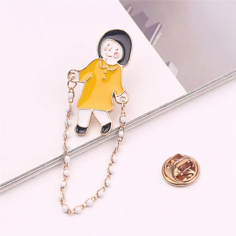 Милые Мультяшные Броши маленькая девочка прогулки с собакой скакалок положить шар Брошь цепочкой для детей