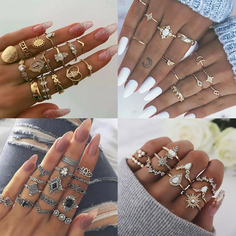 GTQ Золотое сердце комплекты колец на фалангу для женщин новые Anillos винтажные