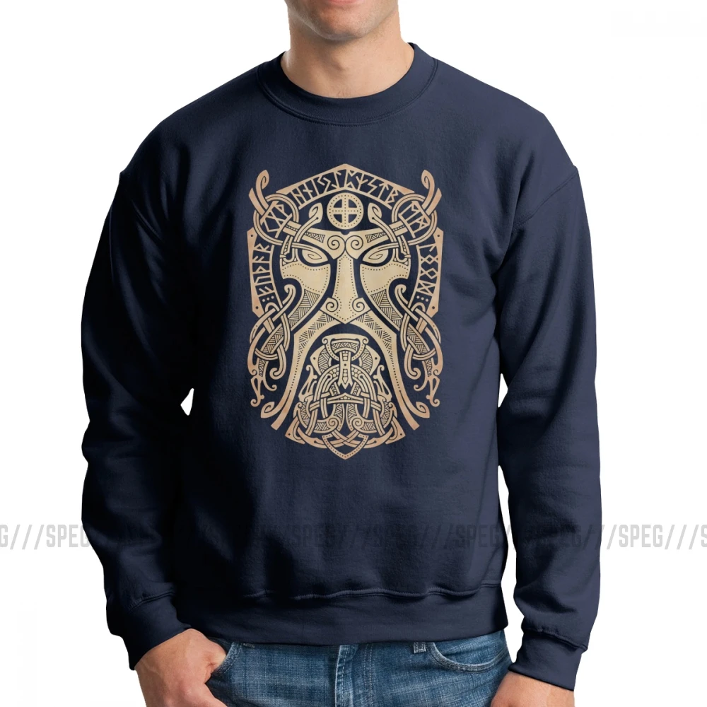 Свитер Тора Godmask Viking Valhalla Odin Man, винтажный органический хлопок, Пуловеры с круглым вырезом, худи с принтом, одежда - Цвет: Тёмно-синий