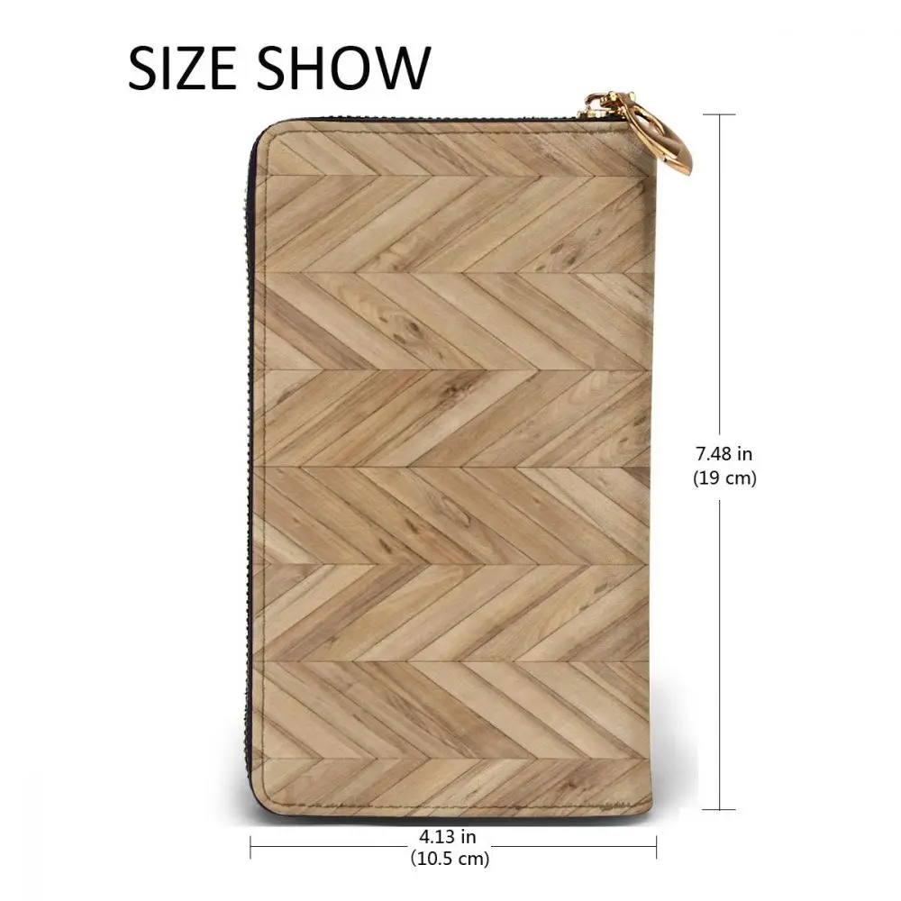 

Long Clutch Wallet Chevron Wood Print Large Capacity Leather Purse Zipper Pocket Card Holder for Woman Man
