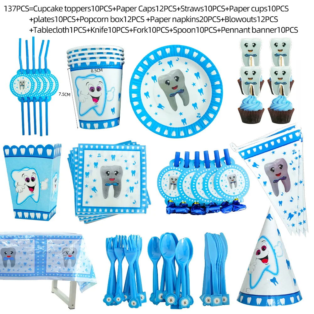 

Happy Birthday Holiday Party Disposable Tableware Supplies Baby Display Paper Plate Paper Cup Tissue Bag Set