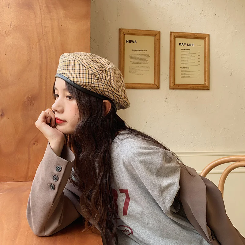 Берет USPOP женский берет в клетку из ПУ кожи хлопковый шапки женские весенние