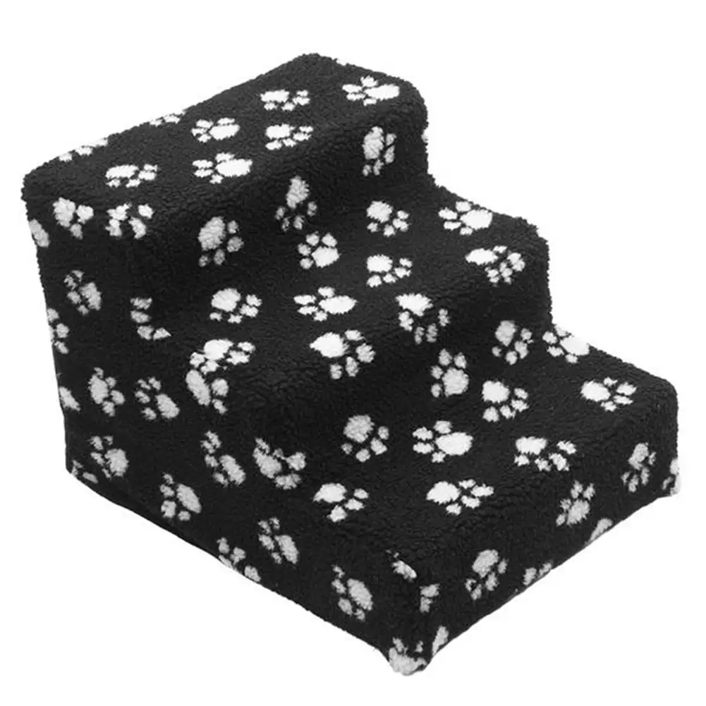

Soft Cat Dog Steps Ramp Paw Design Small Climb Pet Step Stairs Black White