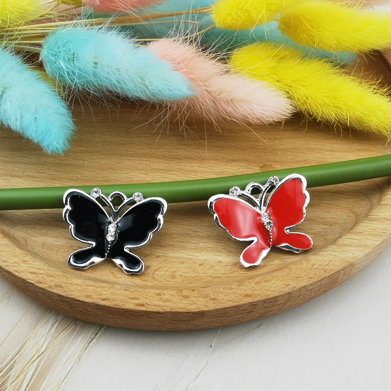 

10pcs DIY Jewelry Accessories Butterfly Enamel Charms Pendants Silver Color Metal Charm Fit Earrings Bracelet Floating 18*24mm