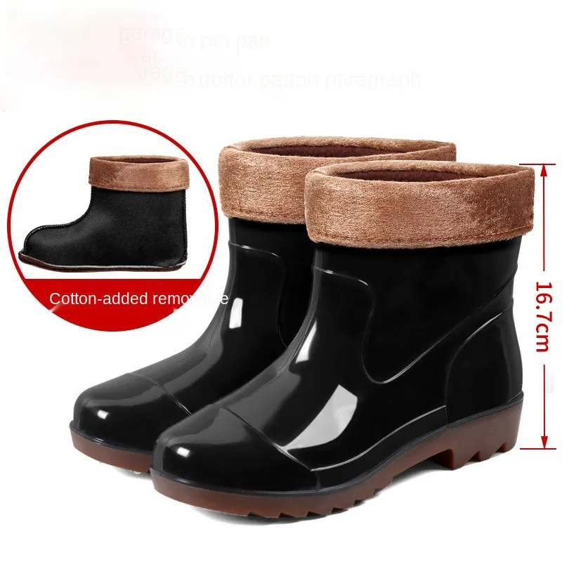 

Rain Boots Men's Low-Cut Short Tube Rain Shoes Black PVC Plastic Shoes Beef Tendon Platform Waterproof No-slip Men's Boot
