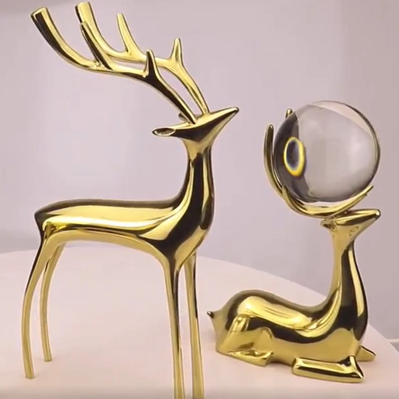 

New-Nordic Light Luxury Pure Copper Deer Decoration Office Wine Cabinet Living Room Crafts Ins Gifts