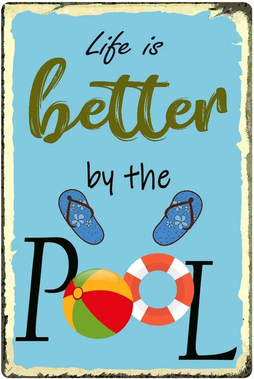 

JUCHen Life is Better by The Pool Metal Aluminum Sign Wall Decor Man Cave Bar