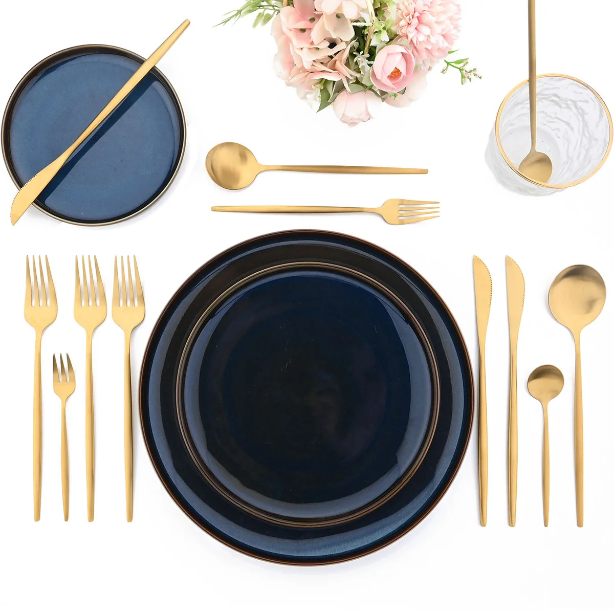 Набор золотых матовых столовых приборов комплект из 24 нержавеющей стали нож