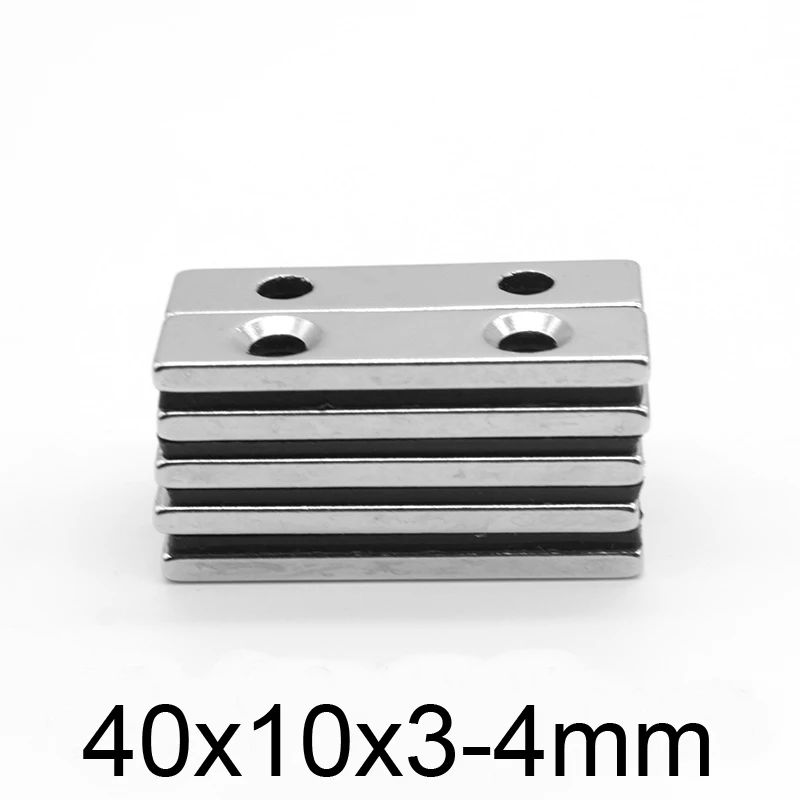 

5-50 шт. 40x10x3-4 мм потайные магниты N35 отверстия 4 мм Длинный лист постоянный магнитный неодимовый магнит 40*10*3-4 мм