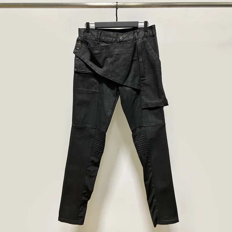 Famous Brand Rick High Stree Jeans Black Washed Owens Jeans for Men Slim Fit Distressed Pants Hip Hop Trousers