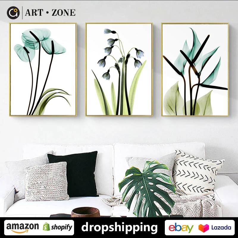 

ART ZONE Modern Flower leaf Plant Simple prints Wall Art Canvas posters Unframed Artwork Home Bedroom living room Decoration