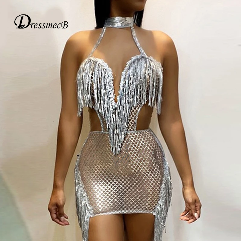 Женское облегающее платье с кисточками летнее открытое элегантное мини